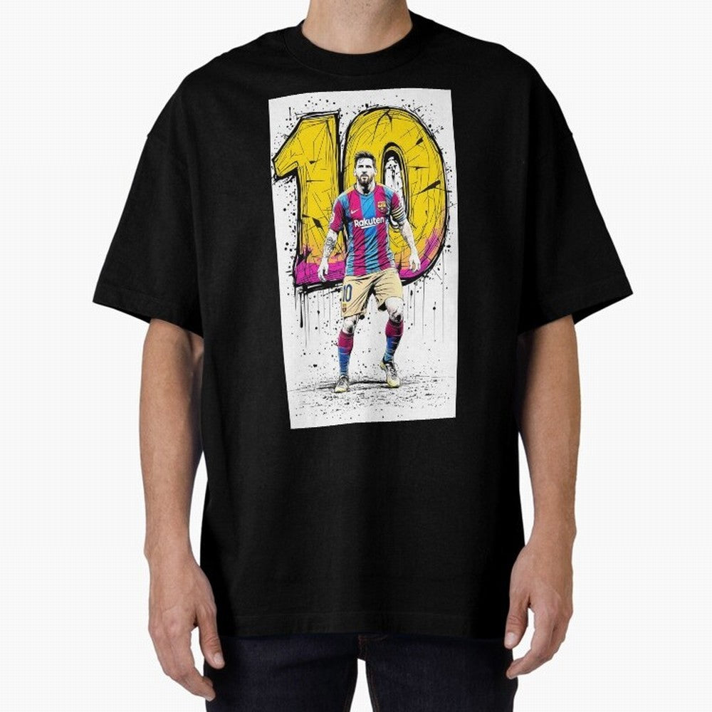 Lionel Messi Barcelona 10 Fan Art Oversized T-Shirt Fuel Your Fan Pride for FIFA World Cup 2026 for Fans of Messi, Neymar and Mbappe and Netherlands, Bringing Vintage Soccer Flavor, Modern Football Stars, National Flags and Final Night Emotion;