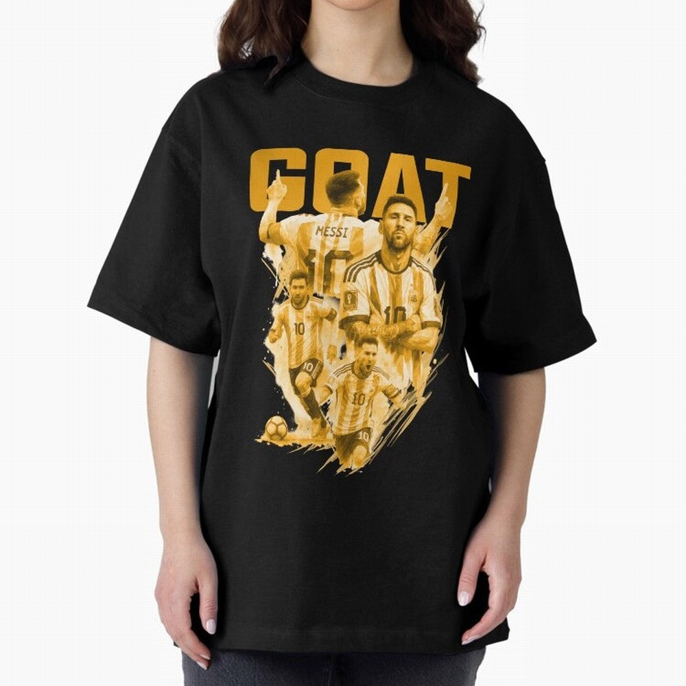 GOLD GOAT Lionel Messi watercolor illustration Oversized T-Shirt Bring International Match Energy to Global Football Passion for FIFA World Cup 2026 Group Stage, Highlighting Messi, France and Portugal, Game Day Rituals, Football Legends, Country