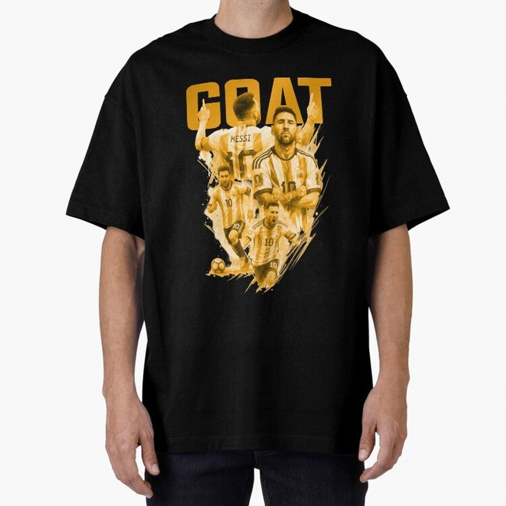GOLD GOAT Lionel Messi watercolor illustration Oversized T-Shirt Bring International Match Energy to Global Football Passion for FIFA World Cup 2026 Group Stage, Highlighting Messi, France and Portugal, Game Day Rituals, Football Legends, Country