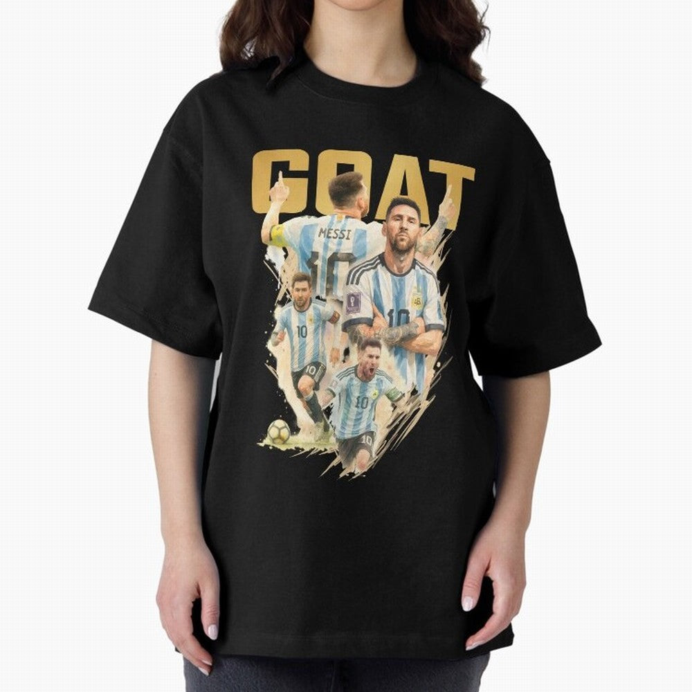 GOAT Lionel Messi watercolor illustration Oversized T-Shirt Join Global Football Passion for FIFA World Cup 2026 Group Stage, Made for Messi, England, France and Netherlands, Stadium Chants, National Pride, Trophy Dreams and Unforgettable Football