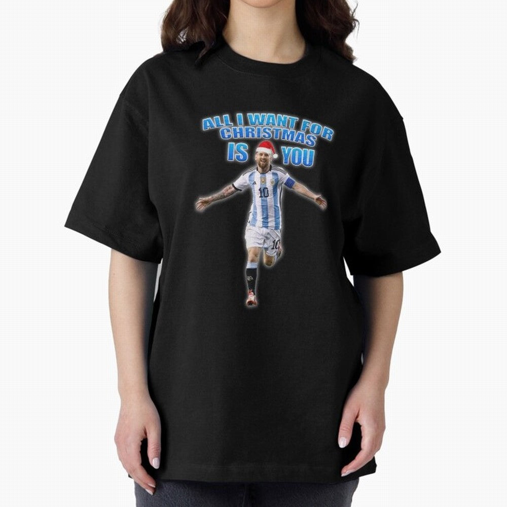 Lionel Messi Christmas Santa Claus Football Gift Oversized T-Shirt Follow Every Goal of FIFA World Cup 2026 for Fans of Mbappe and Brazil, Bringing Global Supporter Spirit, Legendary Goals, National Colors and Tournament Celebration; Perfect for