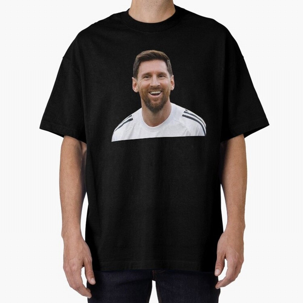 Lionel Messi smiling Oversized T-Shirt Experience the Global Stage of Match Day Hype around FIFA World Cup 2026 Group Stage, Messi and Cristiano Ronaldo, Portugal, Spain and Germany, Fan Favorite Moments, National Team Passion, Big Match Drama and