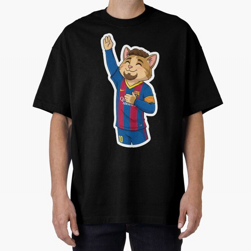 Fcb - Fc Barcelona | Cute Cat Messi with Jersey Barcelona Oversized T-Shirt Stand with FIFA World Cup 2026 USA Canada Mexico Spirit, Filled with Argentina, Messi, Goal Celebration Energy, Supporter Heritage, Football Icons and Worldwide Tournament