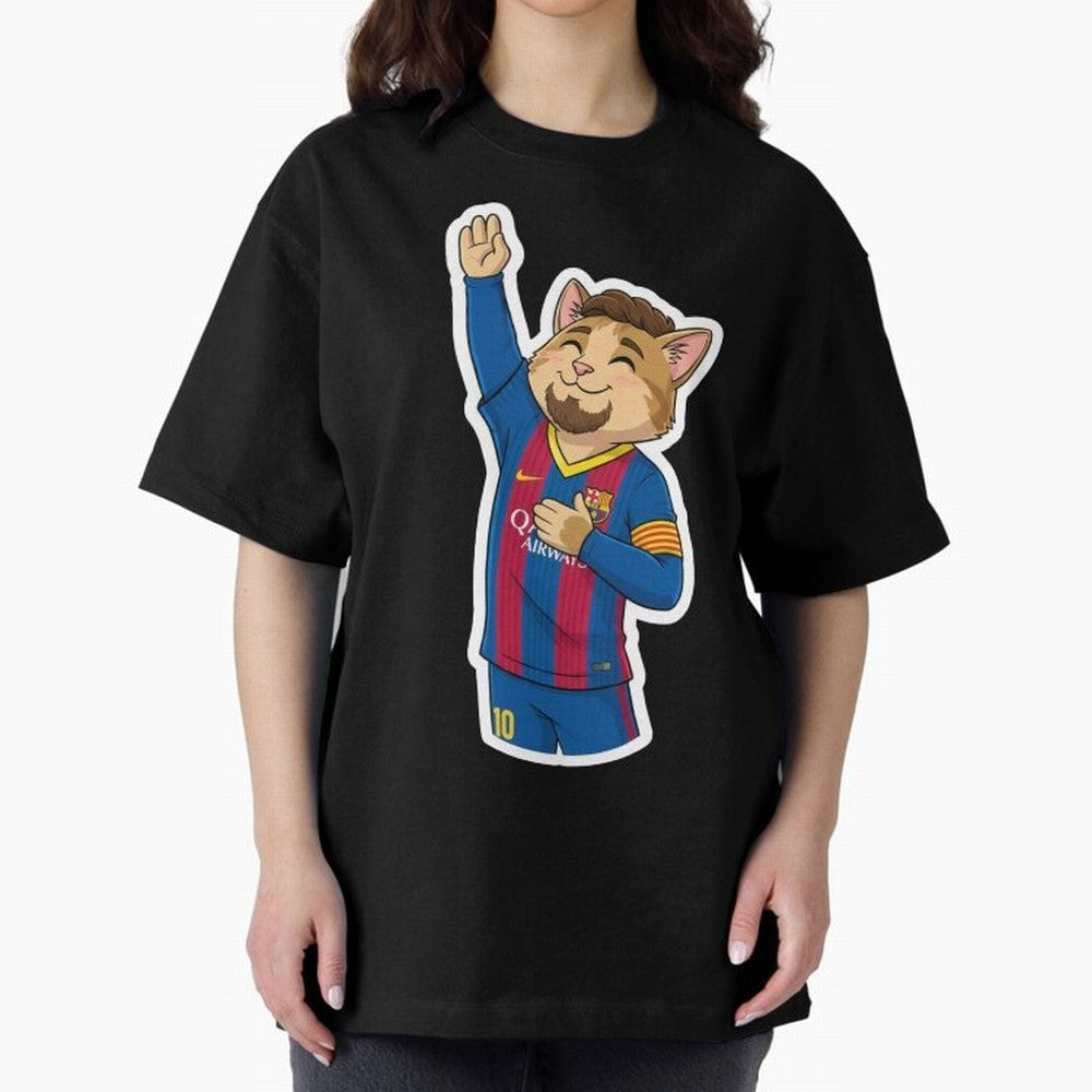 Fcb - Fc Barcelona | Cute Cat Messi with Jersey Barcelona Oversized T-Shirt Stand with FIFA World Cup 2026 USA Canada Mexico Spirit, Filled with Argentina, Messi, Goal Celebration Energy, Supporter Heritage, Football Icons and Worldwide Tournament