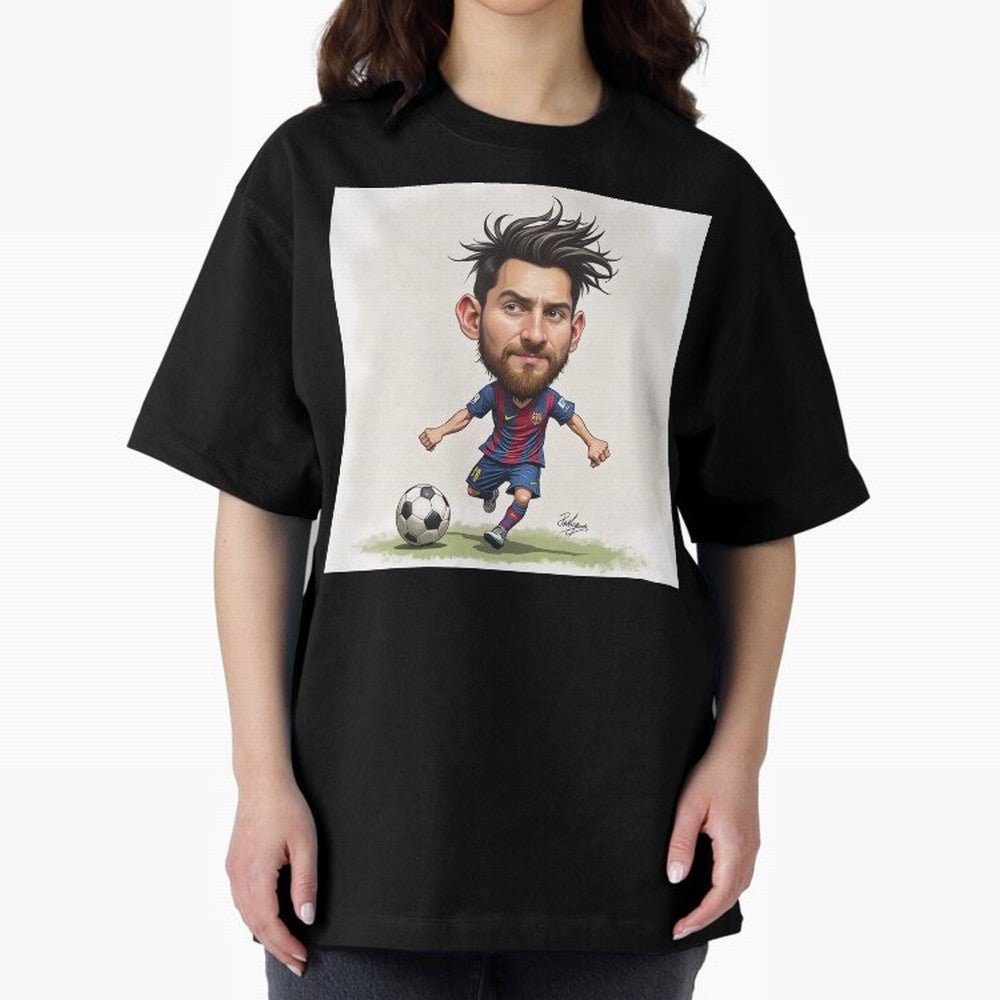The Little Magician ¨C Caricature of Lionel Messi Oversized T-Shirt Represent FIFA World Cup 2026 Group Stage Featuring Cristiano Ronaldo, Argentina and Brazil Energy, Champion Mindset, Group Stage Buzz, Knockout Tension and Passionate Fan Culture;