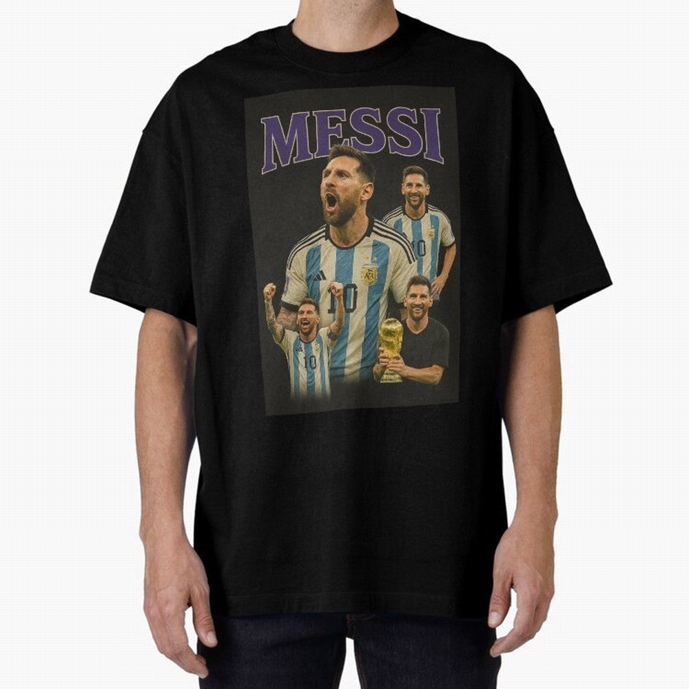 Lionel Messi Retro T-Shirt | 90s Football GOAT Collage Tee Boxy T-Shirt Support Iconic Players in FIFA World Cup 2026 USA Canada Mexico for Fans of Messi, Neymar and Mbappe and Germany, Bringing Global Supporter Spirit, Legendary Goals, National