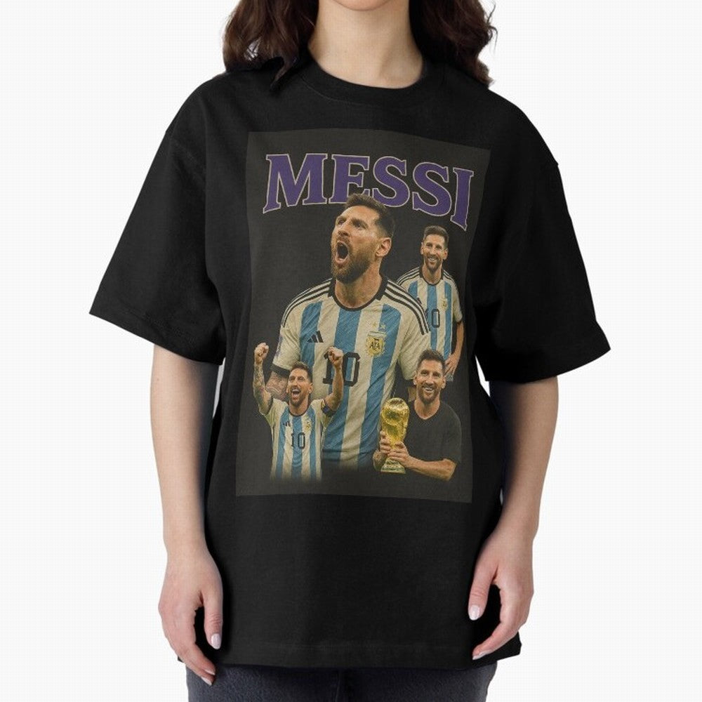 Lionel Messi Retro T-Shirt | 90s Football GOAT Collage Tee Boxy T-Shirt Support Iconic Players in FIFA World Cup 2026 USA Canada Mexico for Fans of Messi, Neymar and Mbappe and Germany, Bringing Global Supporter Spirit, Legendary Goals, National