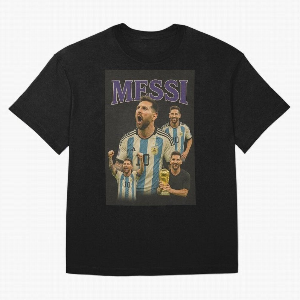 Lionel Messi Retro T-Shirt | 90s Football GOAT Collage Tee Boxy T-Shirt Support Iconic Players in FIFA World Cup 2026 USA Canada Mexico for Fans of Messi, Neymar and Mbappe and Germany, Bringing Global Supporter Spirit, Legendary Goals, National