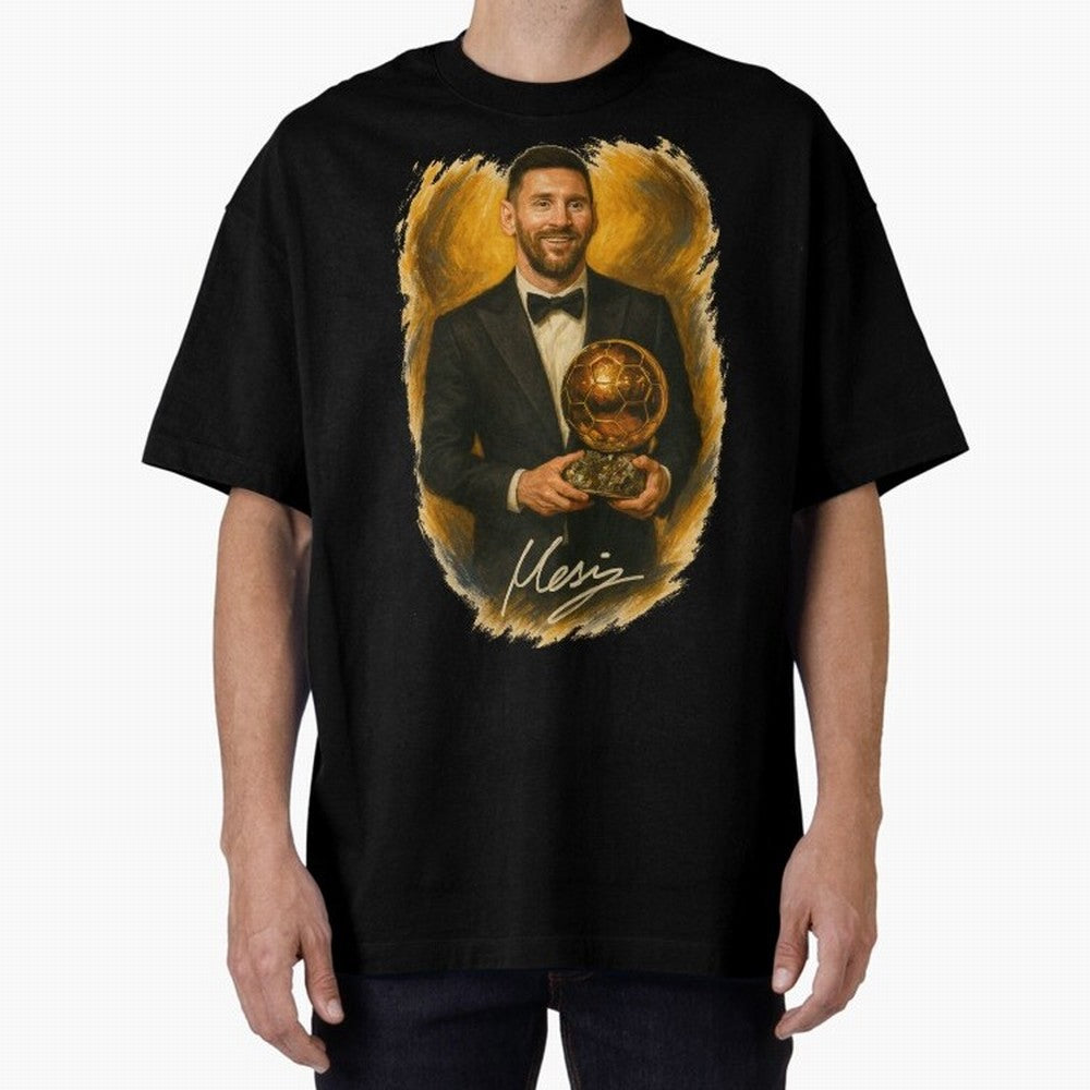 Lionel Messi Ballon d'Or Portrait ¨C Football Legend in Tuxedo Holding Trophy Classic T-Shirt Bring Champion Energy into FIFA World Cup 2026 USA Canada Mexico Spirit, Driven by Brazil, CR7 and Messi, Global Supporter Spirit, Legendary Goals,