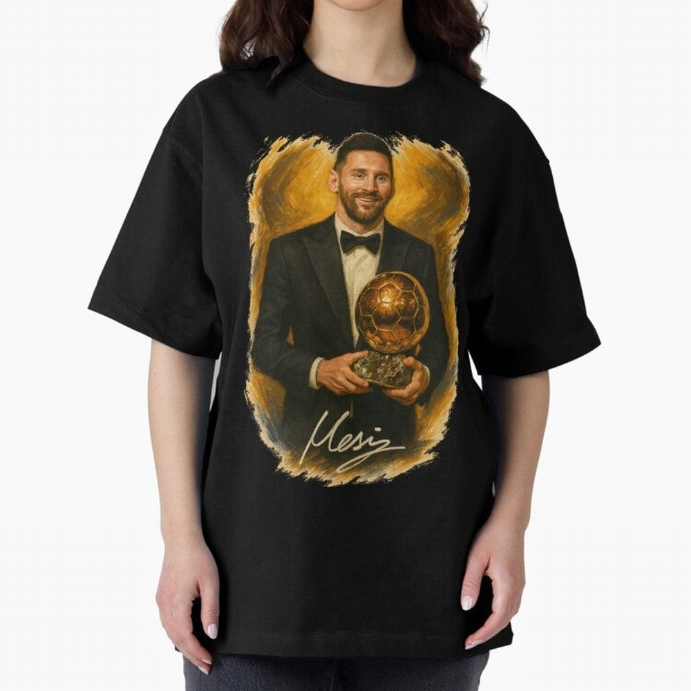 Lionel Messi Ballon d'Or Portrait ¨C Football Legend in Tuxedo Holding Trophy Classic T-Shirt Bring Champion Energy into FIFA World Cup 2026 USA Canada Mexico Spirit, Driven by Brazil, CR7 and Messi, Global Supporter Spirit, Legendary Goals,