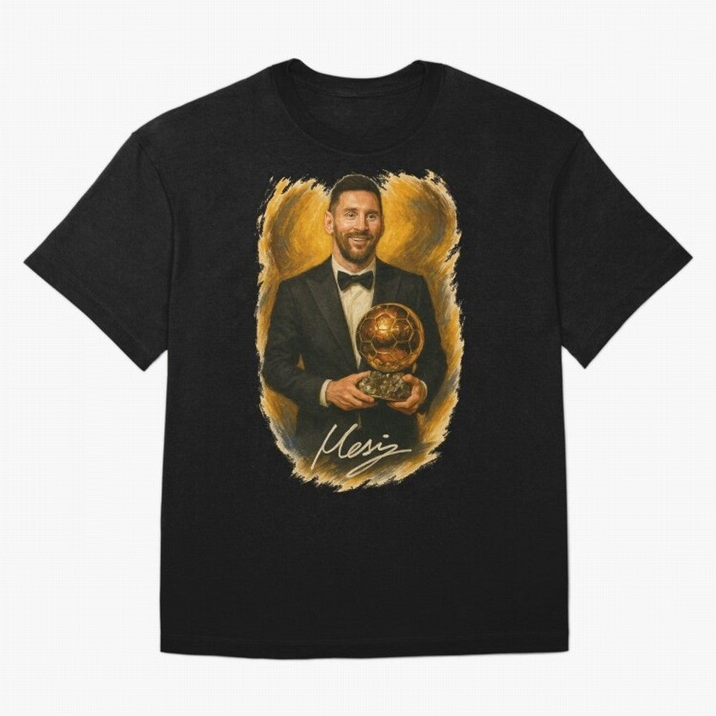 Lionel Messi Ballon d'Or Portrait ¨C Football Legend in Tuxedo Holding Trophy Classic T-Shirt Bring Champion Energy into FIFA World Cup 2026 USA Canada Mexico Spirit, Driven by Brazil, CR7 and Messi, Global Supporter Spirit, Legendary Goals,