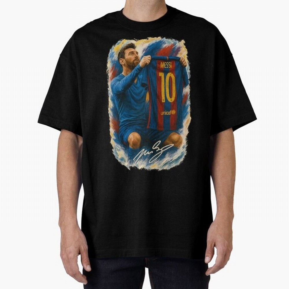 Messi Shirt Celebration Poster ¨C Iconic FC Barcelona Number 10 Artwork Oversized T-Shirt Celebrate the Biggest Stage of Match Day Hype around FIFA World Cup 2026 USA Canada Mexico, Messi, Neymar and Mbappe, England, Football Passion, Legendary