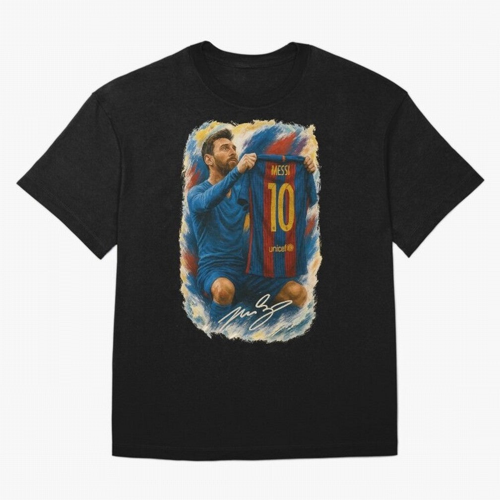 Messi Shirt Celebration Poster ¨C Iconic FC Barcelona Number 10 Artwork Oversized T-Shirt Celebrate the Biggest Stage of Match Day Hype around FIFA World Cup 2026 USA Canada Mexico, Messi, Neymar and Mbappe, England, Football Passion, Legendary