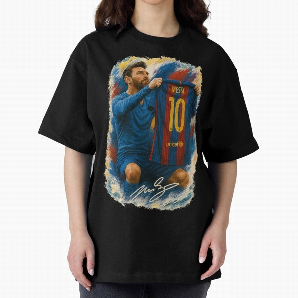 Messi Shirt Celebration Poster ¨C Iconic FC Barcelona Number 10 Artwork Oversized T-Shirt Celebrate the Biggest Stage of Match Day Hype around FIFA World Cup 2026 USA Canada Mexico, Messi, Neymar and Mbappe, England, Football Passion, Legendary