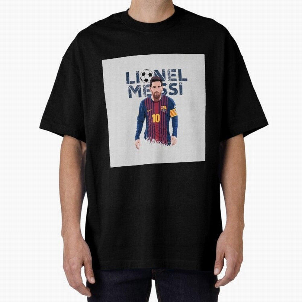 Stylized Lionel Messi Barcelona Illustration ¨C Iconic Football Artwork Oversized T-Shirt Fuel the Hype around FIFA World Cup 2026 Group Stage Spirit, with England, France and Netherlands, Cristiano Ronaldo, Goal Celebration Energy, Supporter