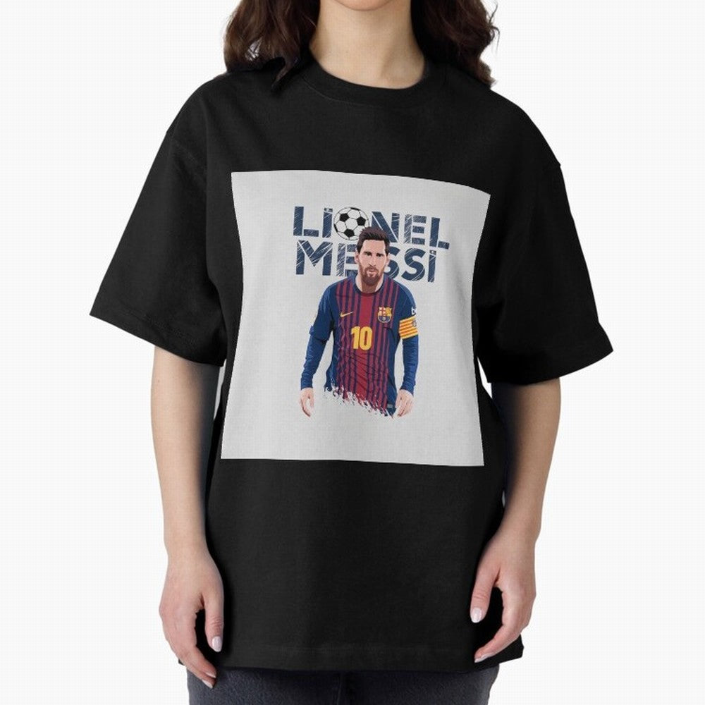 Stylized Lionel Messi Barcelona Illustration ¨C Iconic Football Artwork Oversized T-Shirt Fuel the Hype around FIFA World Cup 2026 Group Stage Spirit, with England, France and Netherlands, Cristiano Ronaldo, Goal Celebration Energy, Supporter