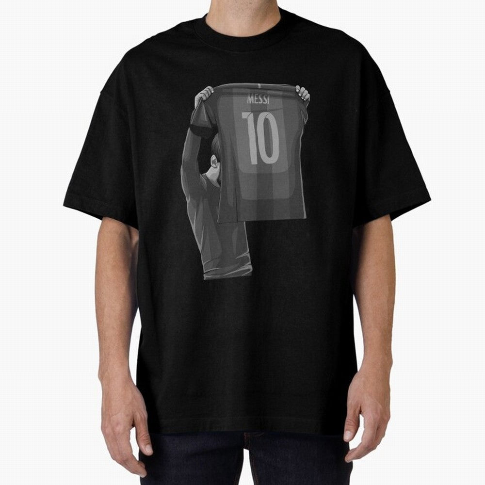 Lionel Messi Black and White Version Oversized T-Shirt Honor the Beautiful Game during Match Day Hype around FIFA World Cup 2026 USA Canada Mexico, Cristiano Ronaldo, Haaland and CR7, England and Germany, Football Festival Excitement, Trophy