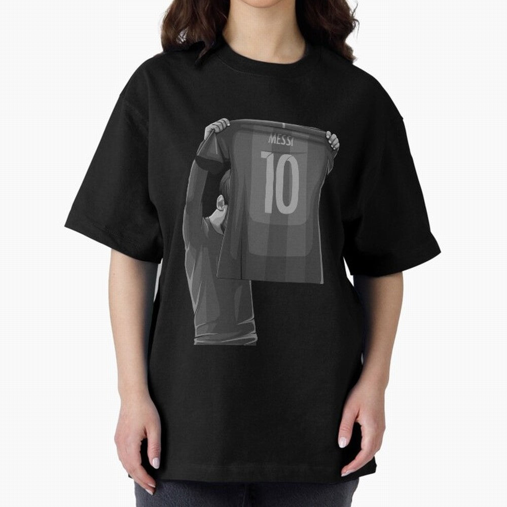 Lionel Messi Black and White Version Oversized T-Shirt Honor the Beautiful Game during Match Day Hype around FIFA World Cup 2026 USA Canada Mexico, Cristiano Ronaldo, Haaland and CR7, England and Germany, Football Festival Excitement, Trophy