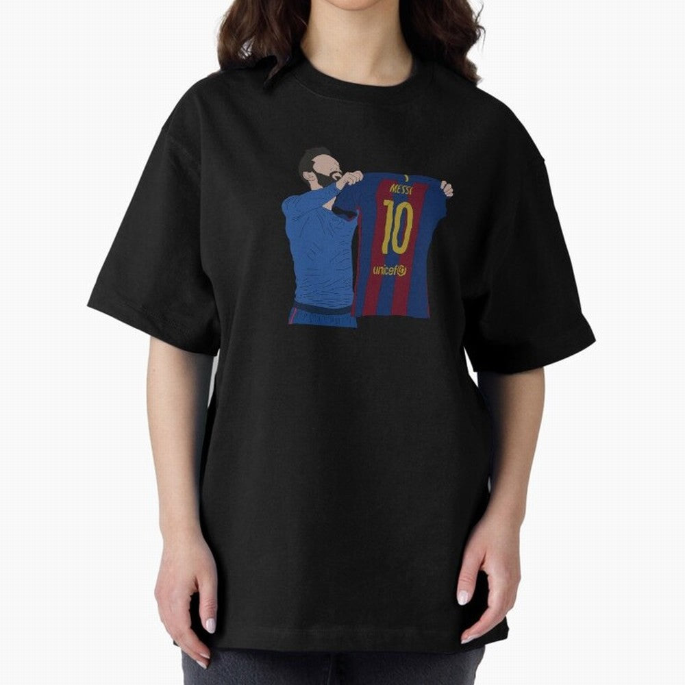 Lionel Messi | Barcelona legend Oversized T-Shirt Capture the FIFA World Cup 2026 Journey through Messi, CR7 and Mbappe Highlights, Brazil Pride, Retro Football Energy, Iconic Rivalries, Trophy Chase Drama and Stadium Atmosphere; Made for
