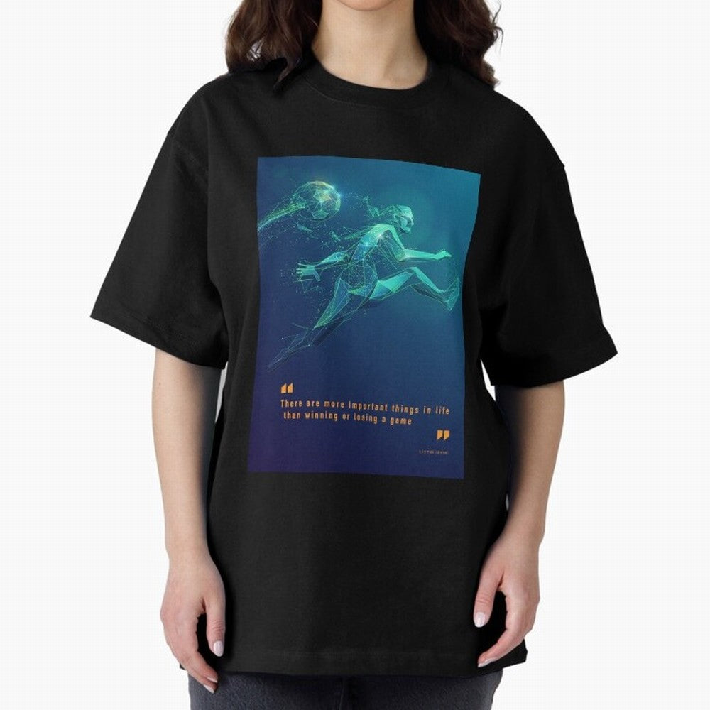 soccer football graphic Lionel Messi quotes Oversized T-Shirt Feel Global Football Passion for FIFA World Cup 2026 Group Stage, Featuring Haaland and Mbappe, Netherlands, Worldwide Fan Energy, Dramatic Goals, Stadium Lights and Championship