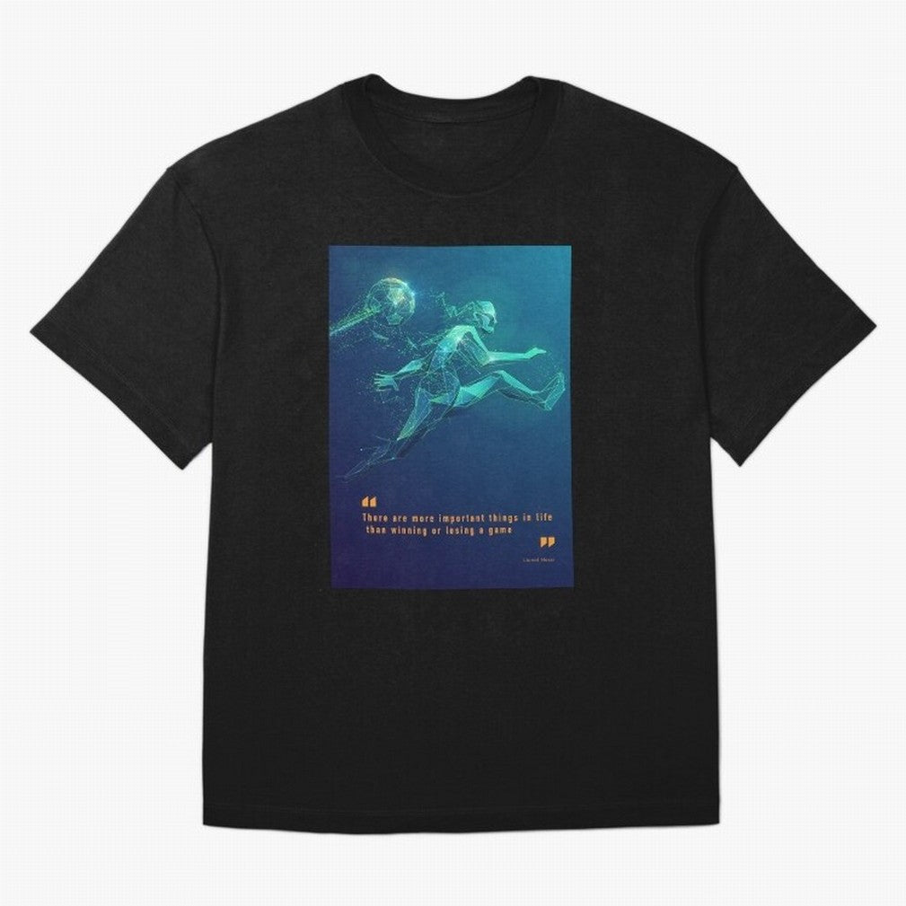 soccer football graphic Lionel Messi quotes Oversized T-Shirt Feel Global Football Passion for FIFA World Cup 2026 Group Stage, Featuring Haaland and Mbappe, Netherlands, Worldwide Fan Energy, Dramatic Goals, Stadium Lights and Championship