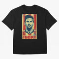 Messi The GOAT Graphic poster design Premium T-Shirt Cheer through Every Moment of FIFA World Cup 2026 Group Stage with Messi and Cristiano Ronaldo, Argentina Energy, Goal Celebration Energy, Supporter Heritage, Football Icons and Worldwide