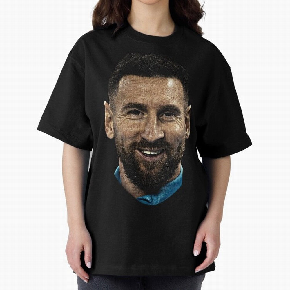 Messi Iconic Smile - Streetwear Style Portrait Premium T-Shirt Feel the Trophy Chase of Match Day Hype around FIFA World Cup 2026, Neymar, Haaland and Cristiano Ronaldo, Brazil, Goal Celebration Energy, Supporter Heritage, Football Icons and