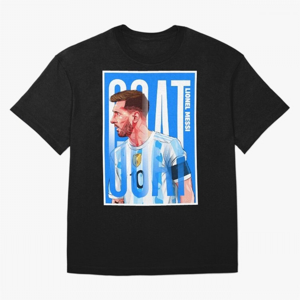 Lionel Messi The GOAT Illustration artwork Premium T-Shirt Bring a Vintage Feel to Global Football Passion for FIFA World Cup 2026, Celebrating Haaland and Mbappe, Brazil, Vintage Soccer Flavor, Modern Football Stars, National Flags and Final Night