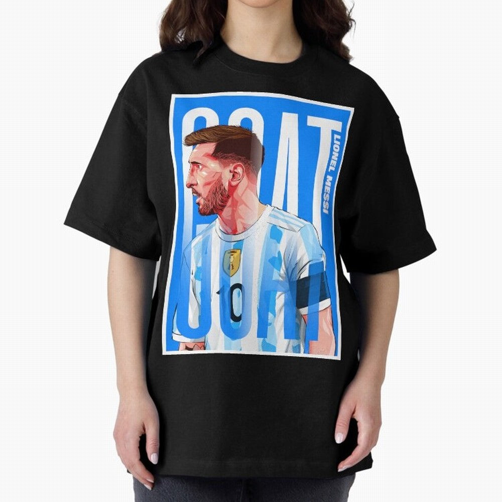 Lionel Messi The GOAT Illustration artwork Premium T-Shirt Bring a Vintage Feel to Global Football Passion for FIFA World Cup 2026, Celebrating Haaland and Mbappe, Brazil, Vintage Soccer Flavor, Modern Football Stars, National Flags and Final Night