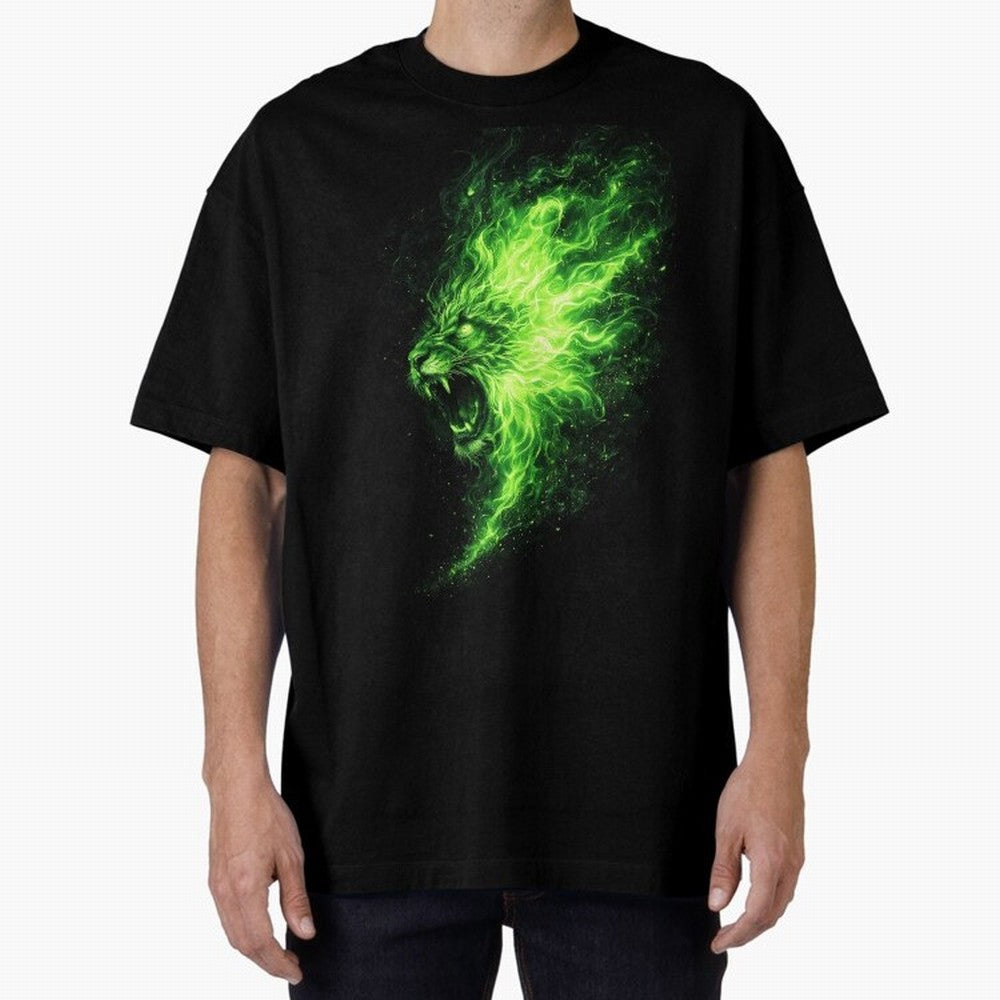 Neon Green Flame Lion ¨C Glowing Fire Roar Beast Graphic | Dark Aesthetic Streetwear Design Graphic T-Shirt Relive Legendary Nights from FIFA World Cup 2026 Group Stage Spirit, Filled with Netherlands, Neymar, Haaland and Cristiano Ronaldo, Match