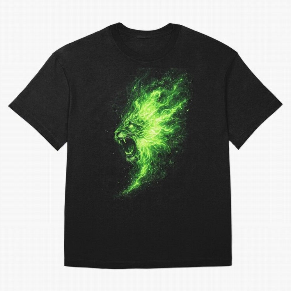 Neon Green Flame Lion ¨C Glowing Fire Roar Beast Graphic | Dark Aesthetic Streetwear Design Graphic T-Shirt Relive Legendary Nights from FIFA World Cup 2026 Group Stage Spirit, Filled with Netherlands, Neymar, Haaland and Cristiano Ronaldo, Match