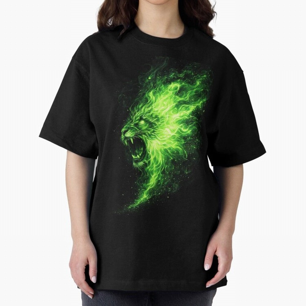 Neon Green Flame Lion ¨C Glowing Fire Roar Beast Graphic | Dark Aesthetic Streetwear Design Graphic T-Shirt Relive Legendary Nights from FIFA World Cup 2026 Group Stage Spirit, Filled with Netherlands, Neymar, Haaland and Cristiano Ronaldo, Match
