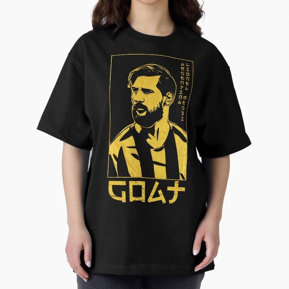Lionel Messi Golden Style Portrait art illustration Premium T-Shirt Turn Football Passion into FIFA World Cup 2026 Made for Neymar, Haaland and Cristiano Ronaldo, Spain Energy, Stadium Memories, Football Loyalty, International Chants and