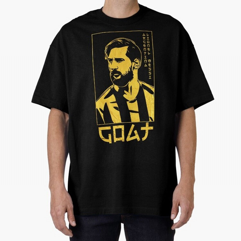 Lionel Messi Golden Style Portrait art illustration Premium T-Shirt Turn Football Passion into FIFA World Cup 2026 Made for Neymar, Haaland and Cristiano Ronaldo, Spain Energy, Stadium Memories, Football Loyalty, International Chants and