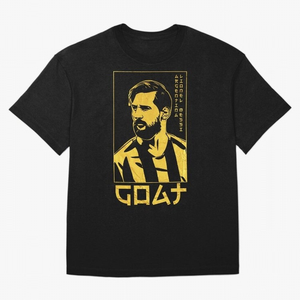 Lionel Messi Golden Style Portrait art illustration Premium T-Shirt Turn Football Passion into FIFA World Cup 2026 Made for Neymar, Haaland and Cristiano Ronaldo, Spain Energy, Stadium Memories, Football Loyalty, International Chants and