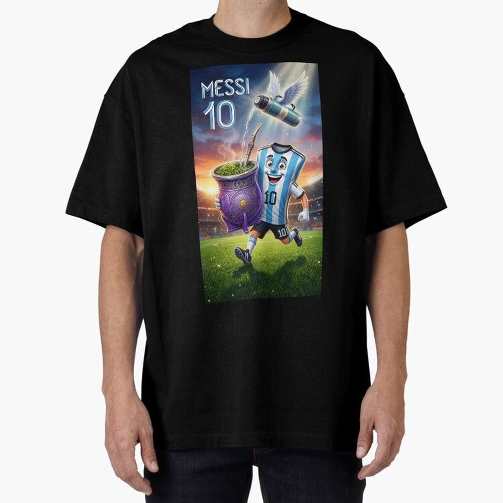 Messi 10 & Mate Magic ¨C The Soul of Argentine Football - Argentina Football Mate Mascot - Messi 10 Soccer Fan Art Oversized T-Shirt Back Your Heroes with FIFA World Cup 2026 USA Canada Mexico Built around Messi, Argentina Energy, Tournament Hype,