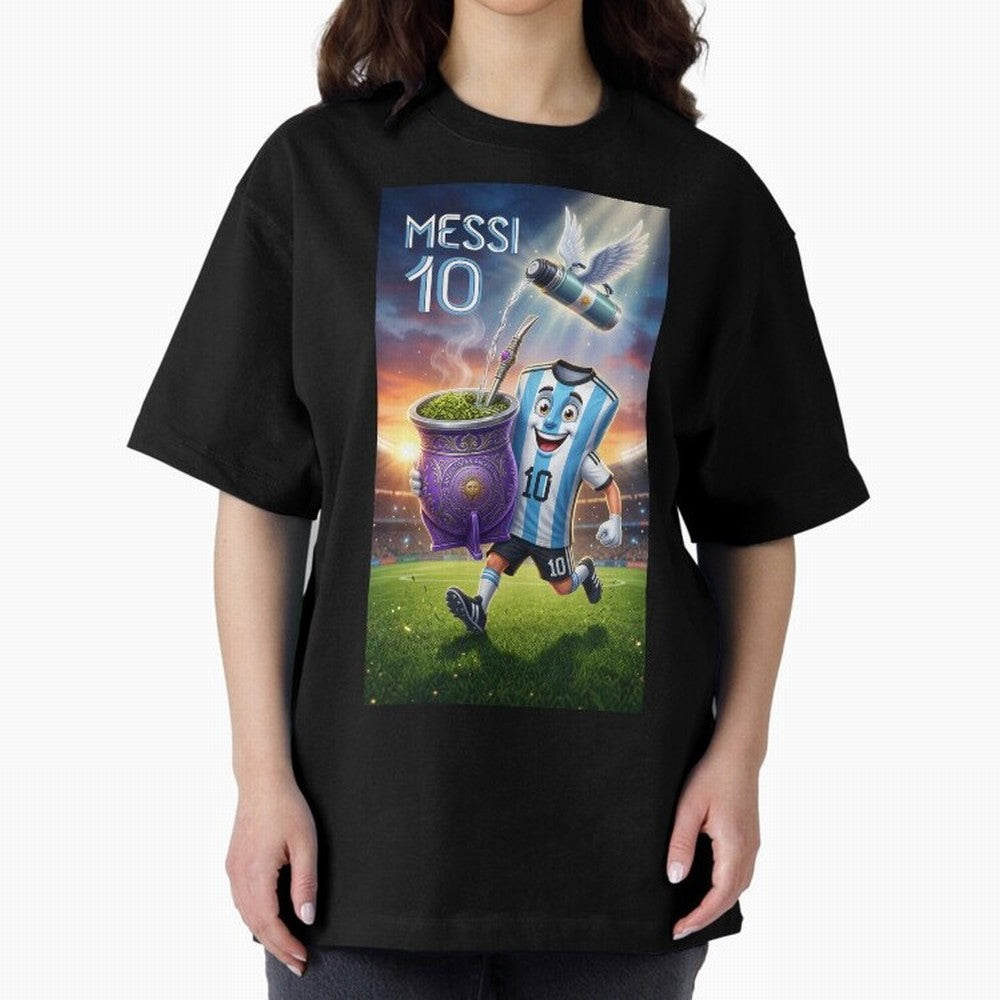 Messi 10 & Mate Magic ¨C The Soul of Argentine Football - Argentina Football Mate Mascot - Messi 10 Soccer Fan Art Oversized T-Shirt Back Your Heroes with FIFA World Cup 2026 USA Canada Mexico Built around Messi, Argentina Energy, Tournament Hype,