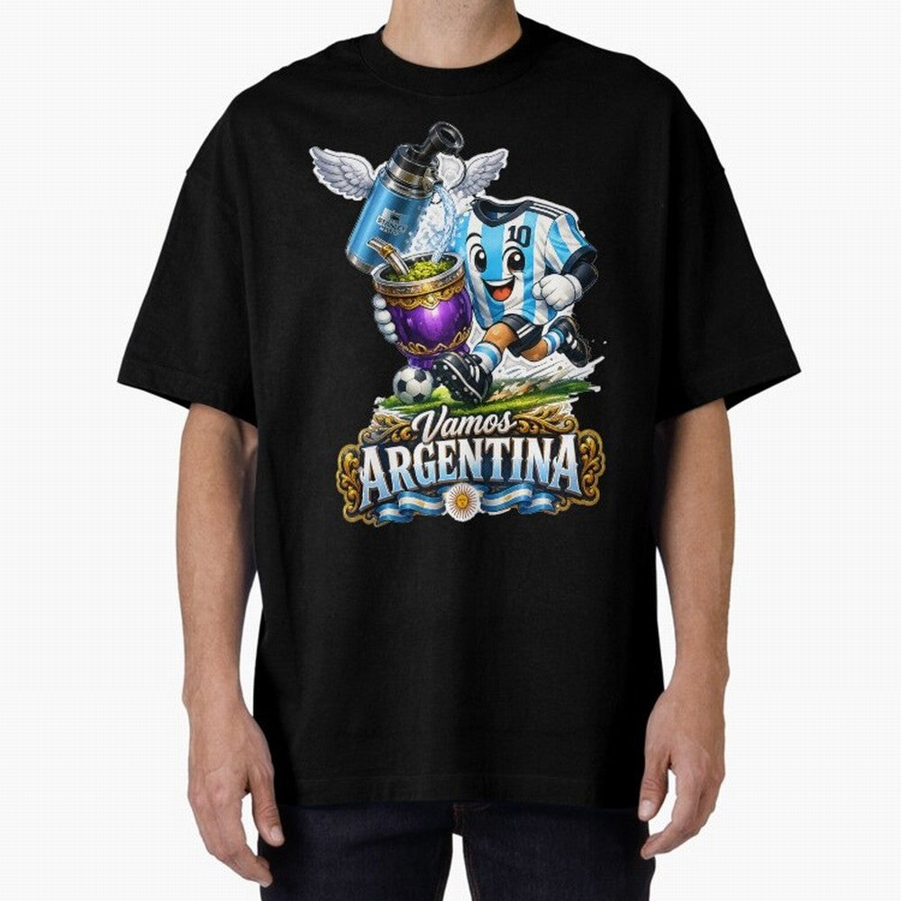 Cancha & Mate Dreams ¨C Argentina Football Heritage - Argentina Football Mate Mascot - Messi 10 Soccer Fan Art Classic T-Shirt Carry the Colors and Pride of Global Football Passion for FIFA World Cup 2026 Group Stage, Centered on Messi, CR7 and