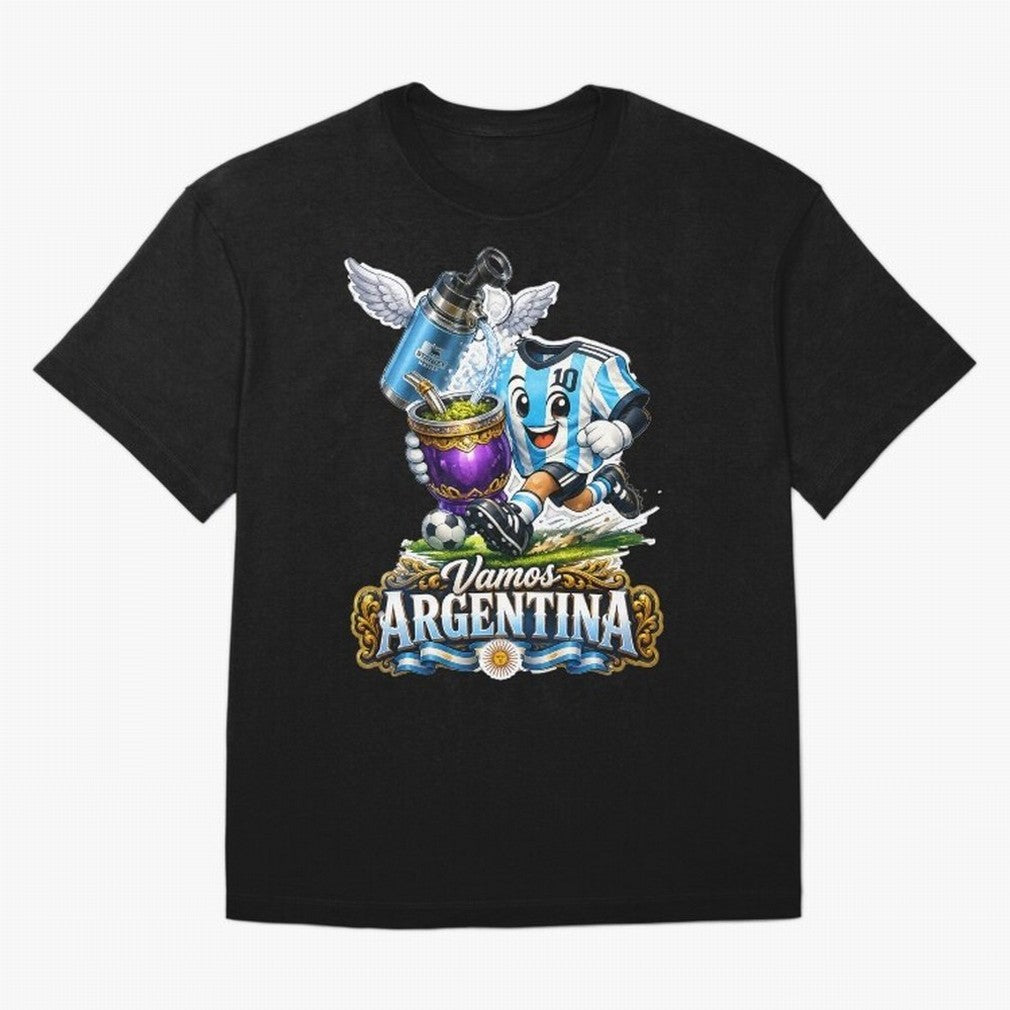 Cancha & Mate Dreams ¨C Argentina Football Heritage - Argentina Football Mate Mascot - Messi 10 Soccer Fan Art Classic T-Shirt Carry the Colors and Pride of Global Football Passion for FIFA World Cup 2026 Group Stage, Centered on Messi, CR7 and