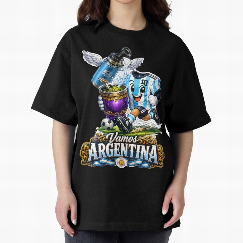 Cancha & Mate Dreams ¨C Argentina Football Heritage - Argentina Football Mate Mascot - Messi 10 Soccer Fan Art Classic T-Shirt Carry the Colors and Pride of Global Football Passion for FIFA World Cup 2026 Group Stage, Centered on Messi, CR7 and