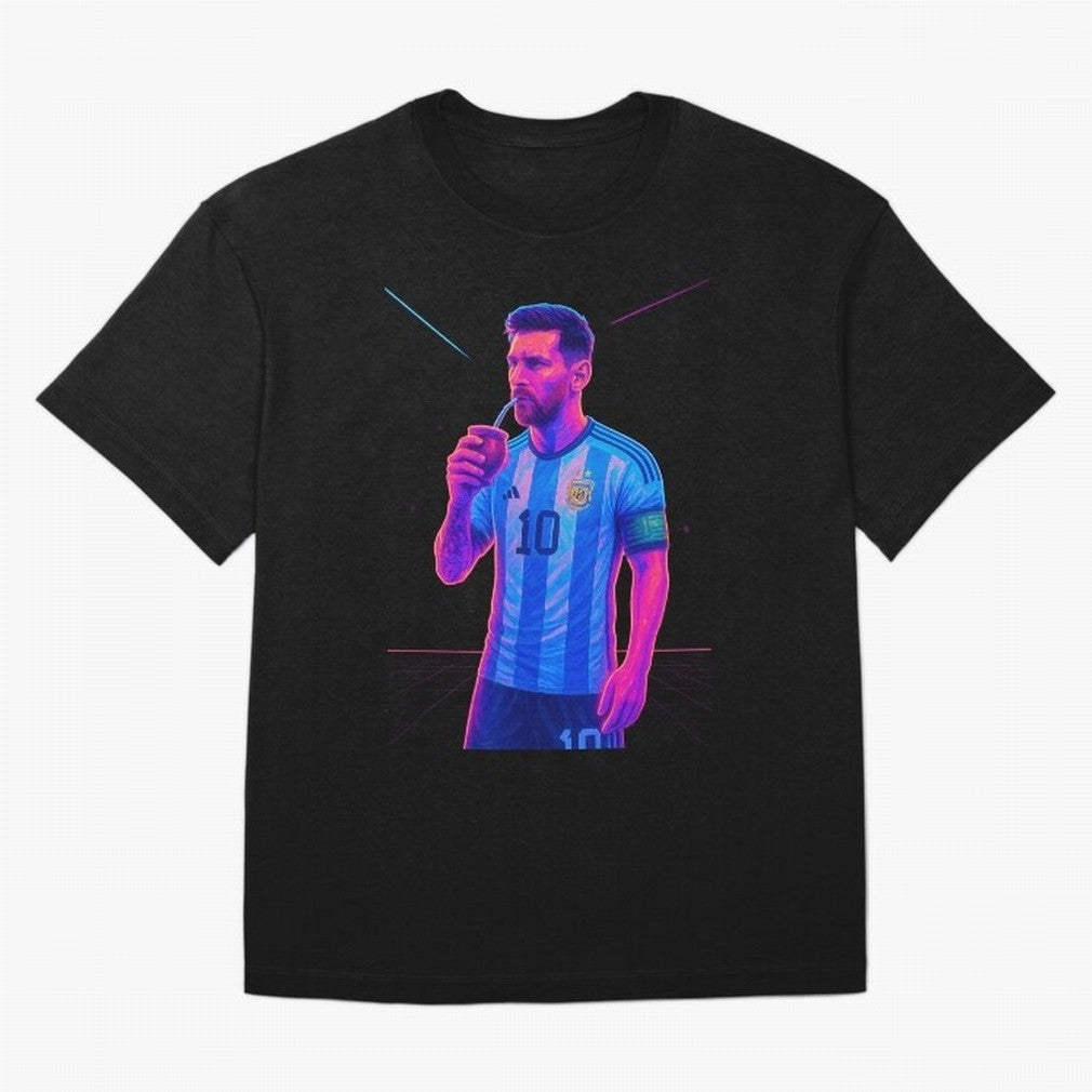 Messi The Goat Art Neon Synthwave Cyberpunk ¨C Retro Futuristic Classic T-Shirt Enjoy FIFA World Cup 2026 Group Stage for Fans of Neymar and Brazil, Portugal and Argentina, Bringing Vintage Soccer Flavor, Modern Football Stars, National Flags and