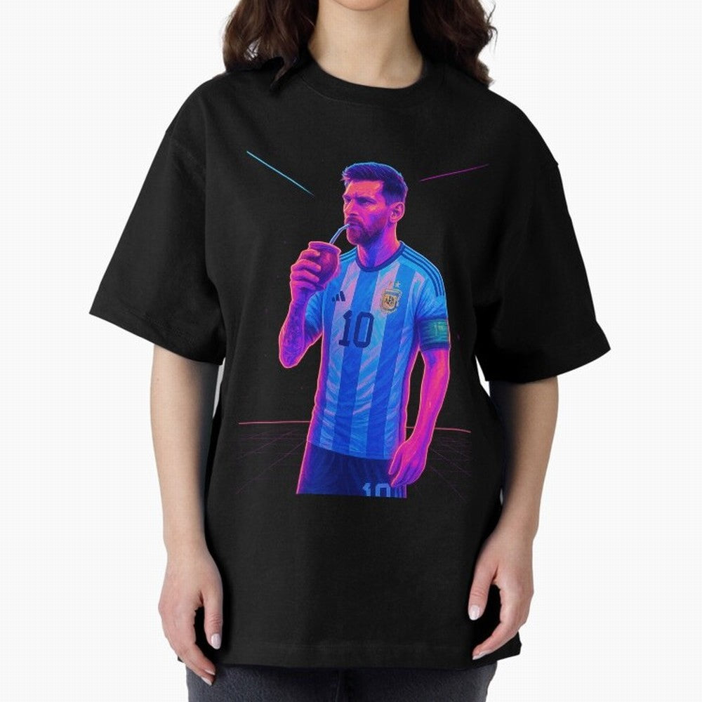 Messi The Goat Art Neon Synthwave Cyberpunk ¨C Retro Futuristic Classic T-Shirt Enjoy FIFA World Cup 2026 Group Stage for Fans of Neymar and Brazil, Portugal and Argentina, Bringing Vintage Soccer Flavor, Modern Football Stars, National Flags and