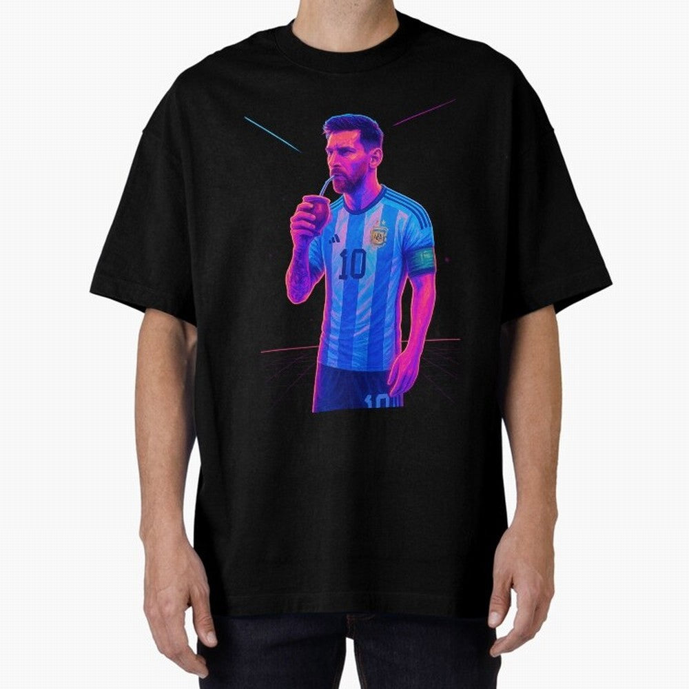 Messi The Goat Art Neon Synthwave Cyberpunk ¨C Retro Futuristic Classic T-Shirt Enjoy FIFA World Cup 2026 Group Stage for Fans of Neymar and Brazil, Portugal and Argentina, Bringing Vintage Soccer Flavor, Modern Football Stars, National Flags and