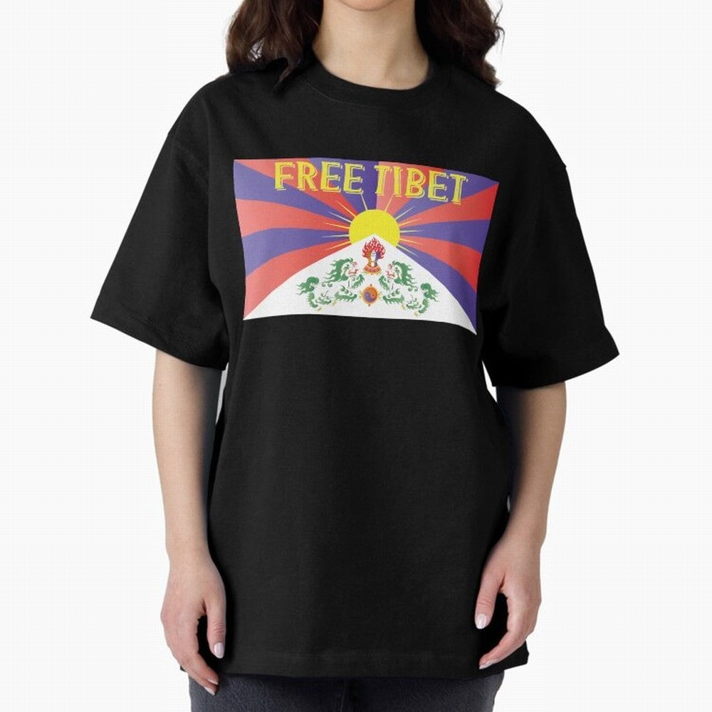 Free Tibet Movement Oversized T-Shirt Represent the Passion of Global Football Passion for FIFA World Cup 2026 USA Canada Mexico, Made for Messi, CR7 and Mbappe, Portugal, Vintage Soccer Flavor, Modern Football Stars, National Flags and Final Night