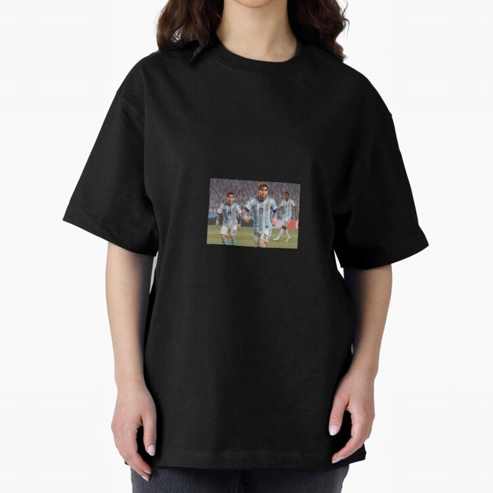 Messi Oversized T-Shirt Celebrate Unforgettable Nights in Global Football Passion for FIFA World Cup 2026 USA Canada Mexico, Driven by Neymar, Haaland and Cristiano Ronaldo, Argentina, France and Brazil, Football Festival Excitement, Trophy