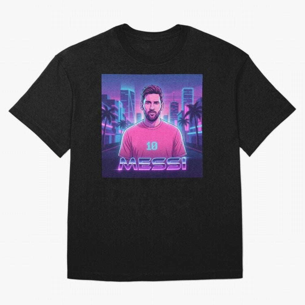 Inter Miami? Football Legend Messi Cyberpunk Retro Futurist Design (Version 2) Classic T-Shirt Make Your Look Match the FIFA World Cup 2026 Group Stage Journey through Messi, CR7 and Mbappe Highlights, France Pride, Football History, Final Match
