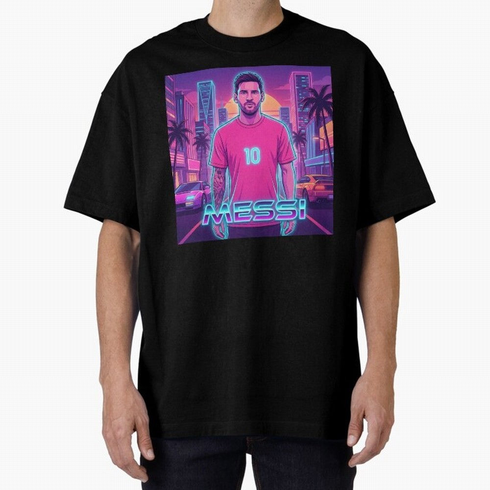 Inter Miami? Football Legend Messi Cyberpunk Retro Futurist Design (Version 3) Classic T-Shirt Stand Out with Spirit from FIFA World Cup 2026 USA Canada Mexico for Fans of Mbappe and Neymar and England, France and Netherlands, Bringing Match Day