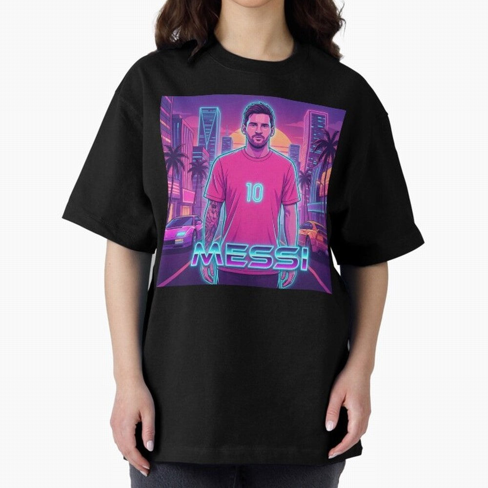 Inter Miami? Football Legend Messi Cyberpunk Retro Futurist Design (Version 3) Classic T-Shirt Stand Out with Spirit from FIFA World Cup 2026 USA Canada Mexico for Fans of Mbappe and Neymar and England, France and Netherlands, Bringing Match Day