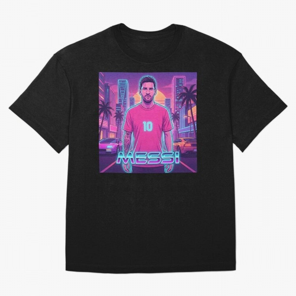 Inter Miami? Football Legend Messi Cyberpunk Retro Futurist Design (Version 3) Classic T-Shirt Stand Out with Spirit from FIFA World Cup 2026 USA Canada Mexico for Fans of Mbappe and Neymar and England, France and Netherlands, Bringing Match Day