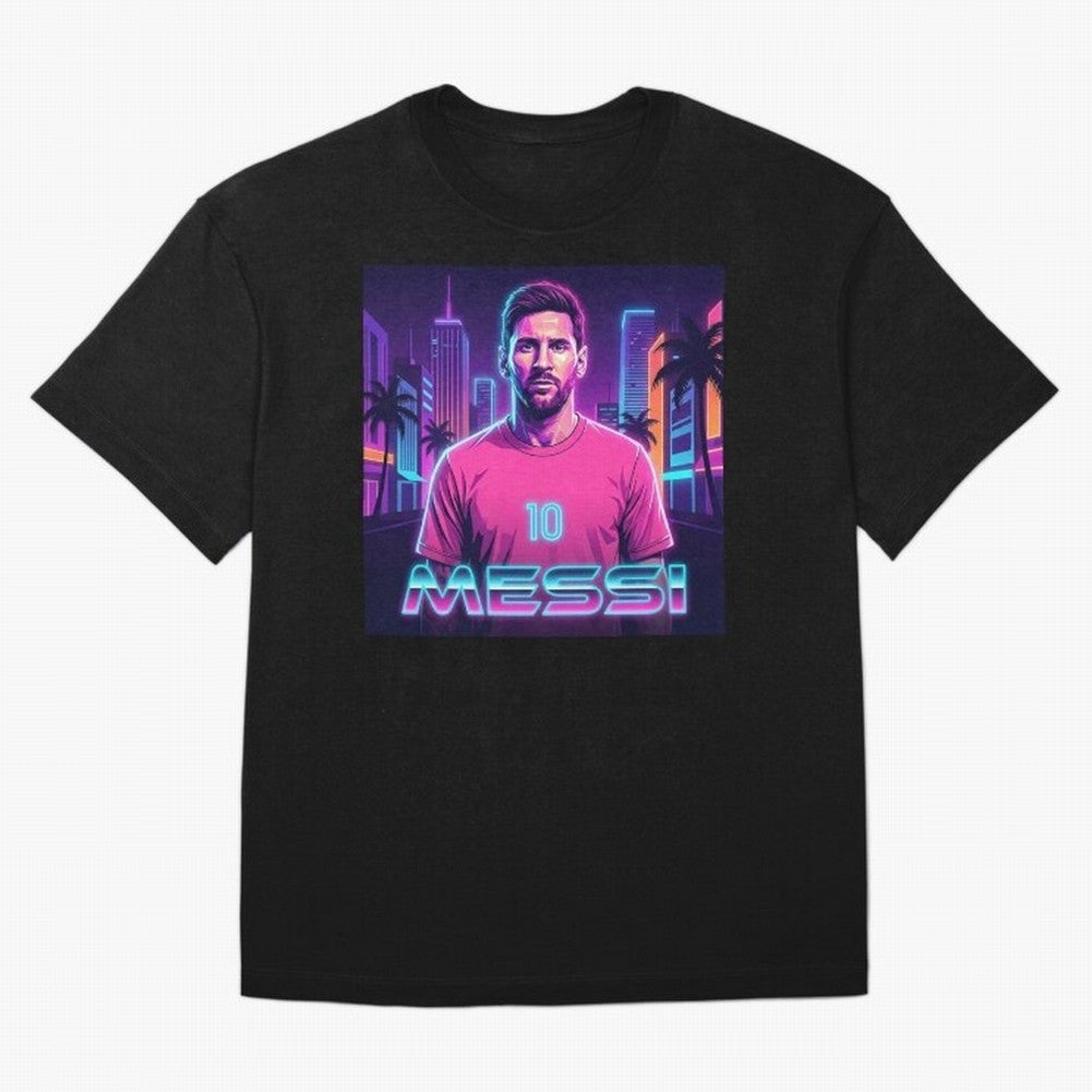 Inter Miami? Football Legend Messi Cyberpunk Retro Futurist Design (Version 4) Classic T-Shirt Capture FIFA World Cup 2026 USA Canada Mexico Spirit, Centered on England, France and Netherlands, Messi, CR7 and Mbappe, Football History, Final Match